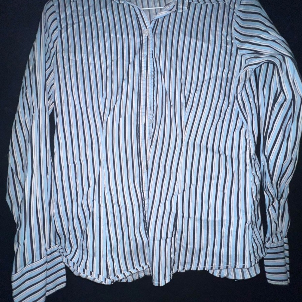 New York & Company Blue Striped Shirt